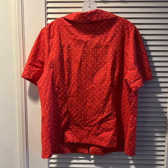 Unique Vintage Disney Red Polka Dot Button Down Shirt with Black Mickey - Picture 3 of 4